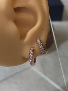 AAA CZ Channel Set Huggies Earrings 18k Rose Gold Filled